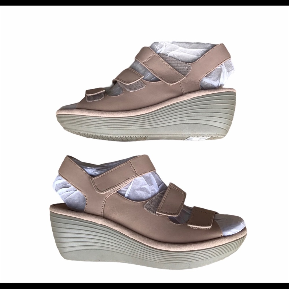 Sand Color Triple Strap Wedge Sandals Platform - Picture 5 of 9